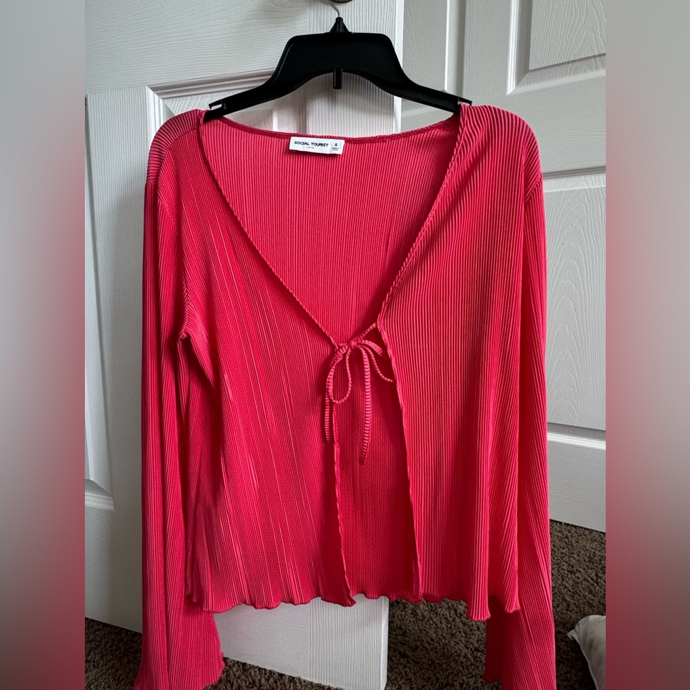 Hollister hot pink Long Sleeve Tie Front Blouse